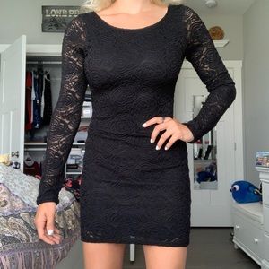 Black floral lace bodycon dress